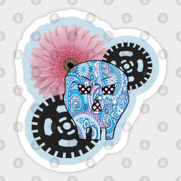 Blooming Industrial Skull Sticker by InleandFrithClothiers